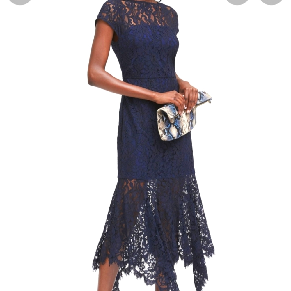 Gorgeous Banana Republic Navy Lace Overlay Midi Dress